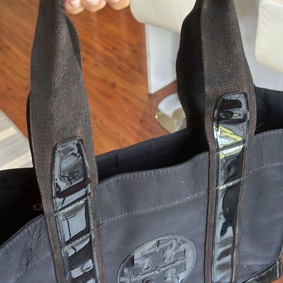 Tory Burch large nylon patent leather tote Miller handbag black - Picture 5 of 8